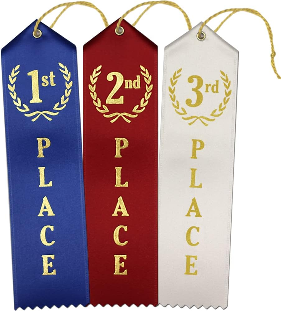 RibbonsNow 1st - 2nd - 3rd Place Award Ribbons - 75 Total Ribbons - 25 Each Place with Card & String