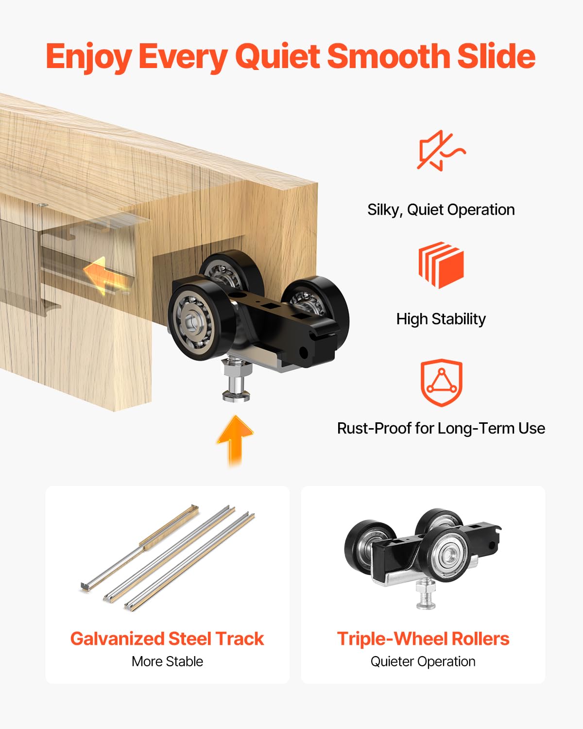 VEVOR Kit de Marco para Puerta Corrediza de Madera y Acero Galvanizado para Puertas de 610-762 mm de Ancho y 2032 mm de Alto con Mecanismo de Cierre suave Bidireccional para Sala de Estar, Oficina