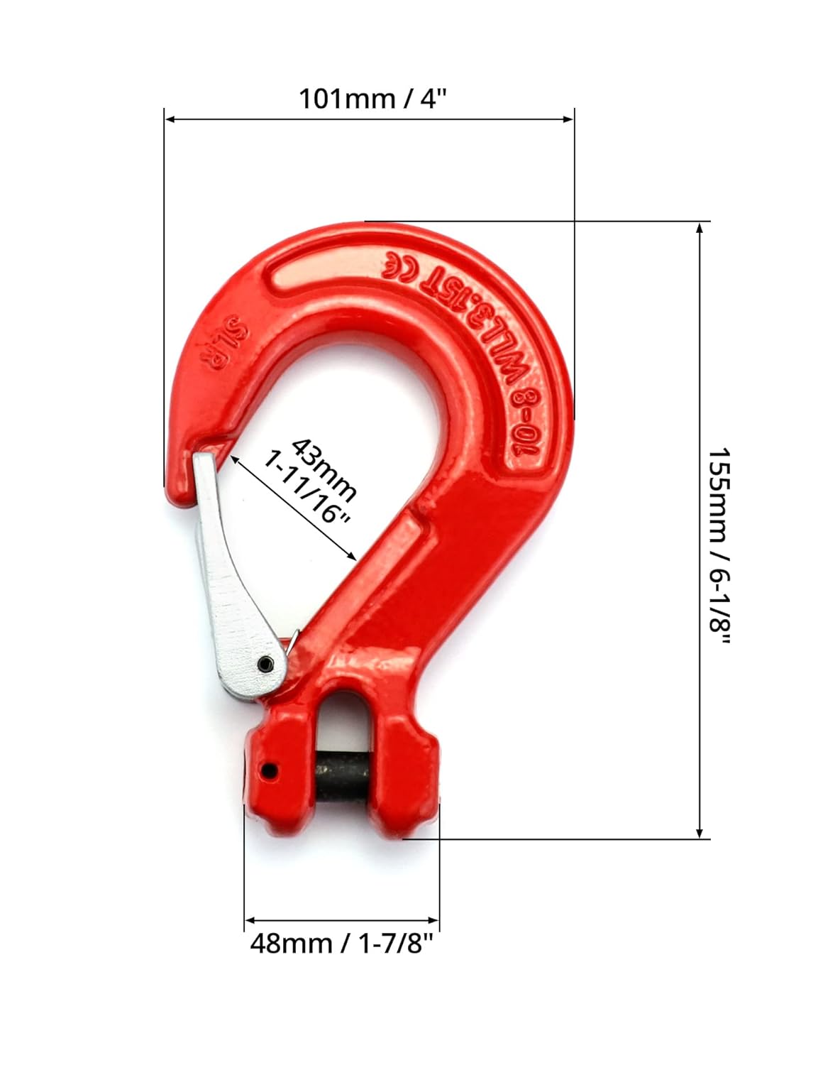 QWORK Clevis Slip Hook with Latch, 2 Pack, 1/2", 6940 lbs Load Limit, Grade 80 Drop Forged Alloy Steel - Image 6