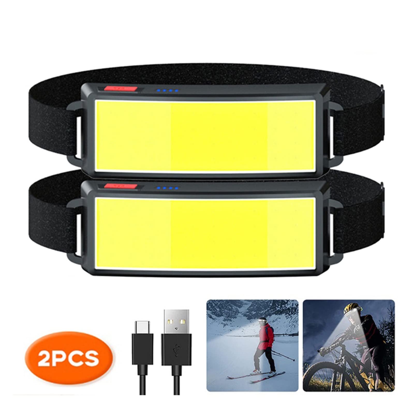 MyrRhe Linterna Frontal LED COB Recargable por USB: 3 Modos, Ideal para Senderismo y Acampada, Opciones de Colores Vibrantes