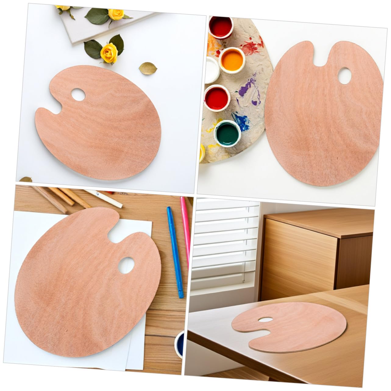 Sewroro 2stücke Holzpalette Oval für Malen Mischen von Ölfarben und Aquarell Malpalette mit Daumenloch für Künstler und Bastelprojekte