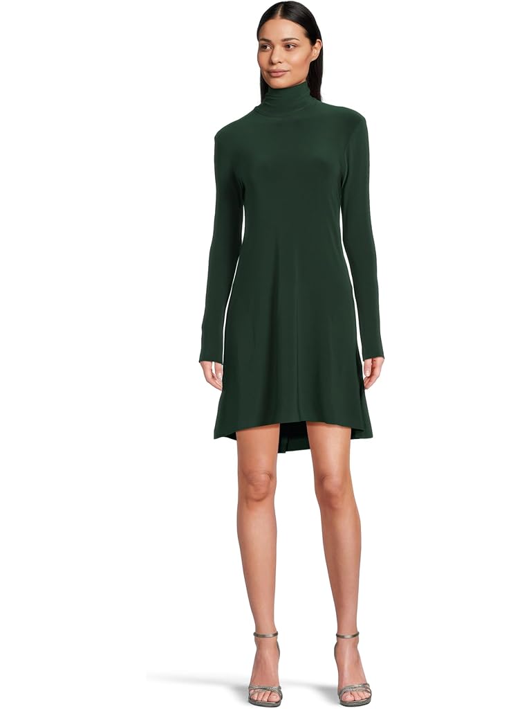 Green Norma Kamali Long Sleeve Turtle Swing Dress