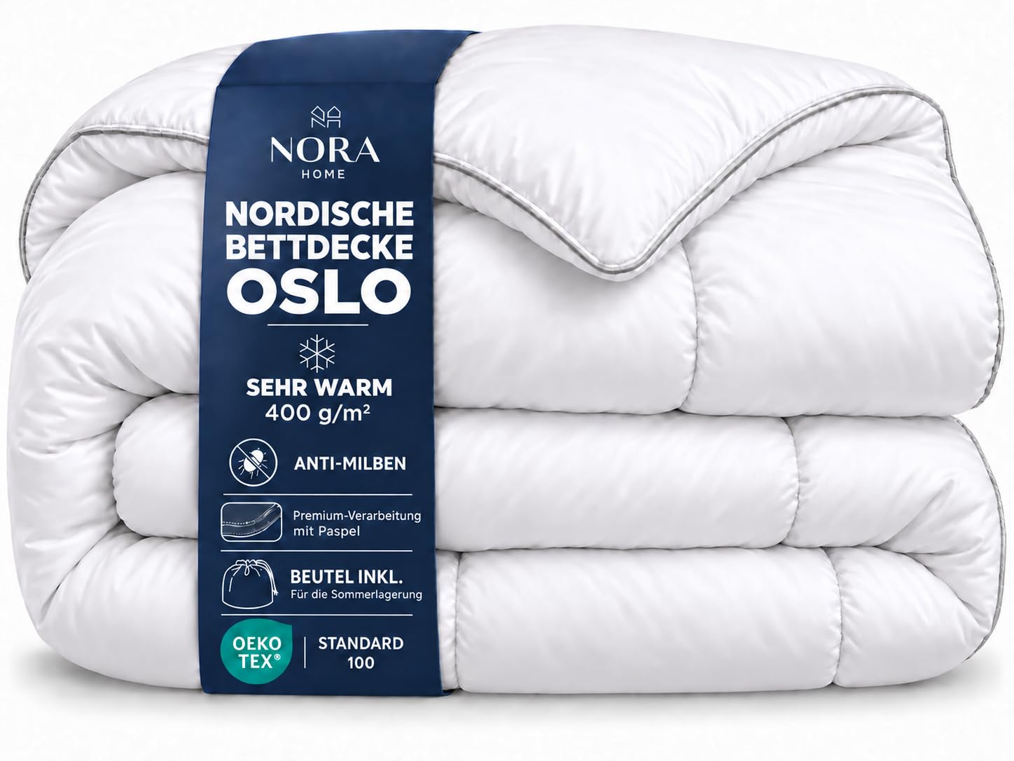 NORA HOME Winterbettdecke 135x200 Extra Warm 400 GSM – Kuschelige Bettdecke für kalte Winternächte, Daunengefühl ohne Daunen, Allergikergeeignet, Oeko-TEX Zertifiziert, Waschbar, Weiß – Oslo