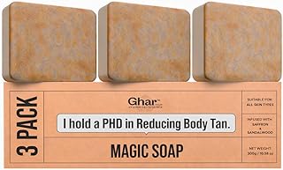 Ghar Magic Soaps Sandalwood &amp; Saffron Magic Soaps For Bath (300 Gms Pack Of 3) | Paraben Free | Chandan &amp; Kesar Bath Soap...