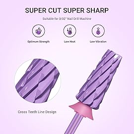 MelodySusie Super Cut Edition 5 in 1 Nail Drill Bits, 3/32\'\' Carbide Tungsten Multi-function Bits, Suitable for Manicure Pedicure Cuticle Gel Polishing, Purple, Series Bit-M, 3XC