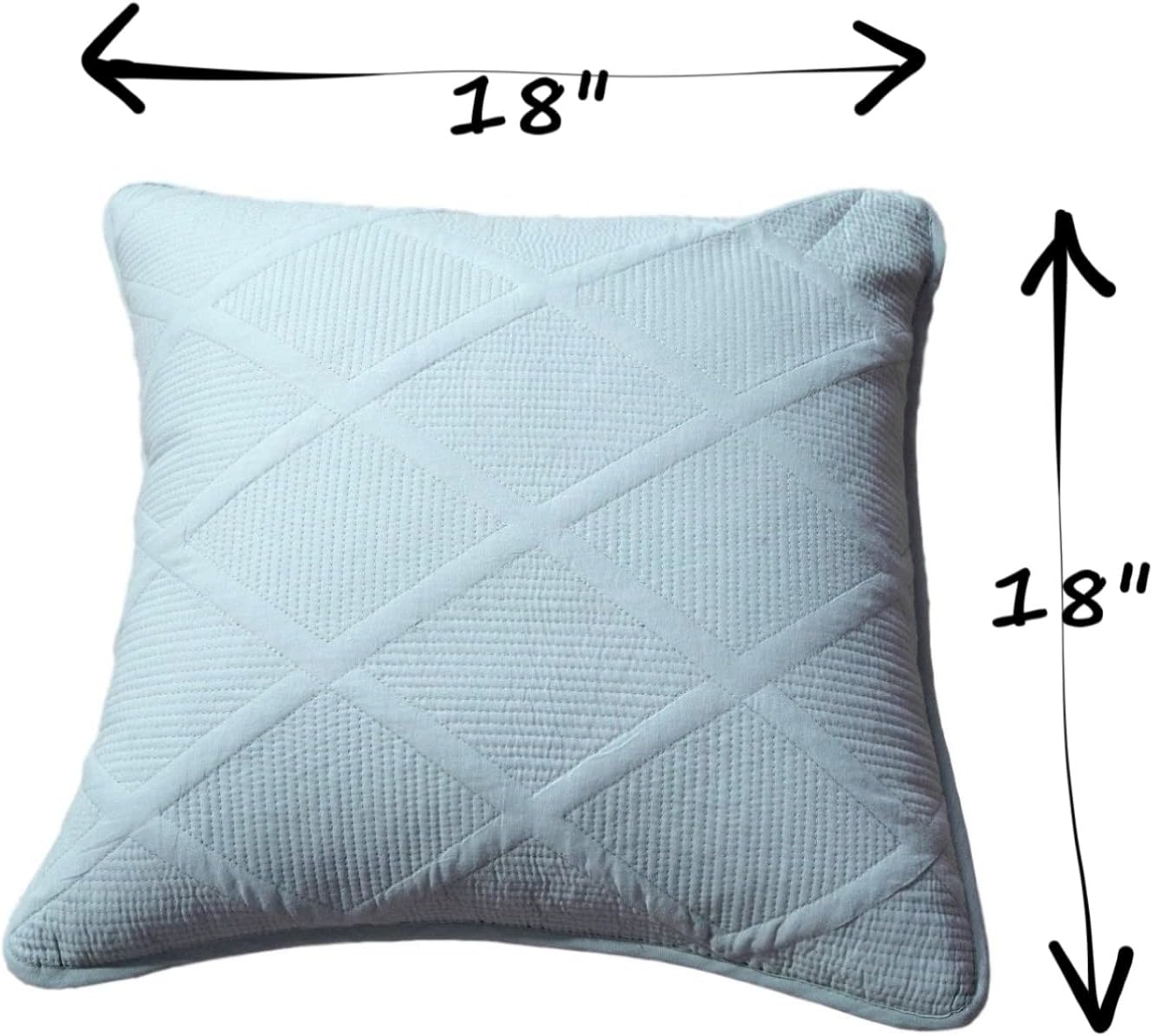Tache Solid Seafoam Blue Green Soothing Pastel Soft Cotton Geometric Diamond Stitch Pattern Cushion Throw Pillow Covers 2 Piece Set, 18 x 18