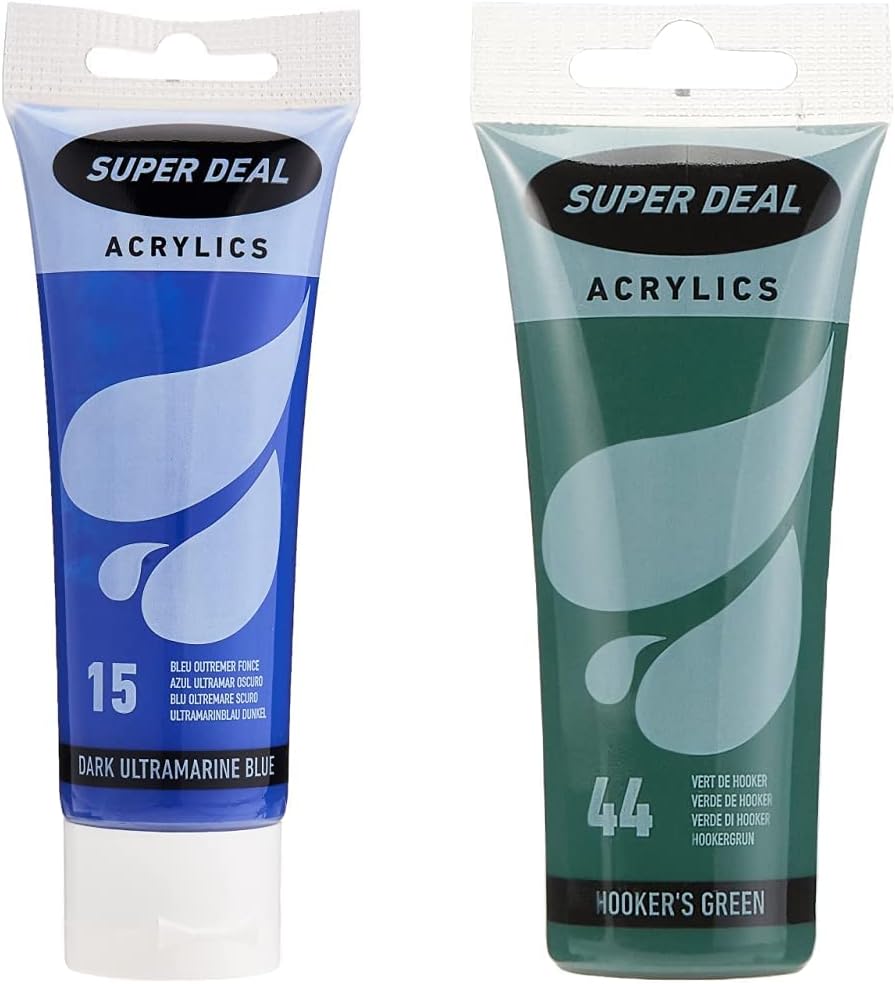SUPER DEALAcrylic Color Paint Tube 75ml Dark Ultramarine Blue & Acrylic Color Paint Tube 75ml Hooker's Green