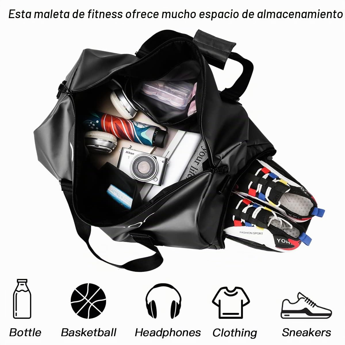 Bolsa Deporte Unisex, con Compartimento Húmedo y para Yoga, Natación y Piscina - Negro