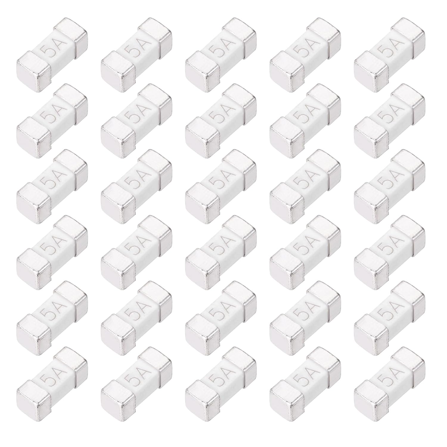 MECCANIXITY 50Pack 125V 5A Surface Mount Device Fuse, One Time Fast Acting Surface Mount 1808 Square Ceramic Fuses for LED Lighting Battery Devices Telecom System Over Current Protection