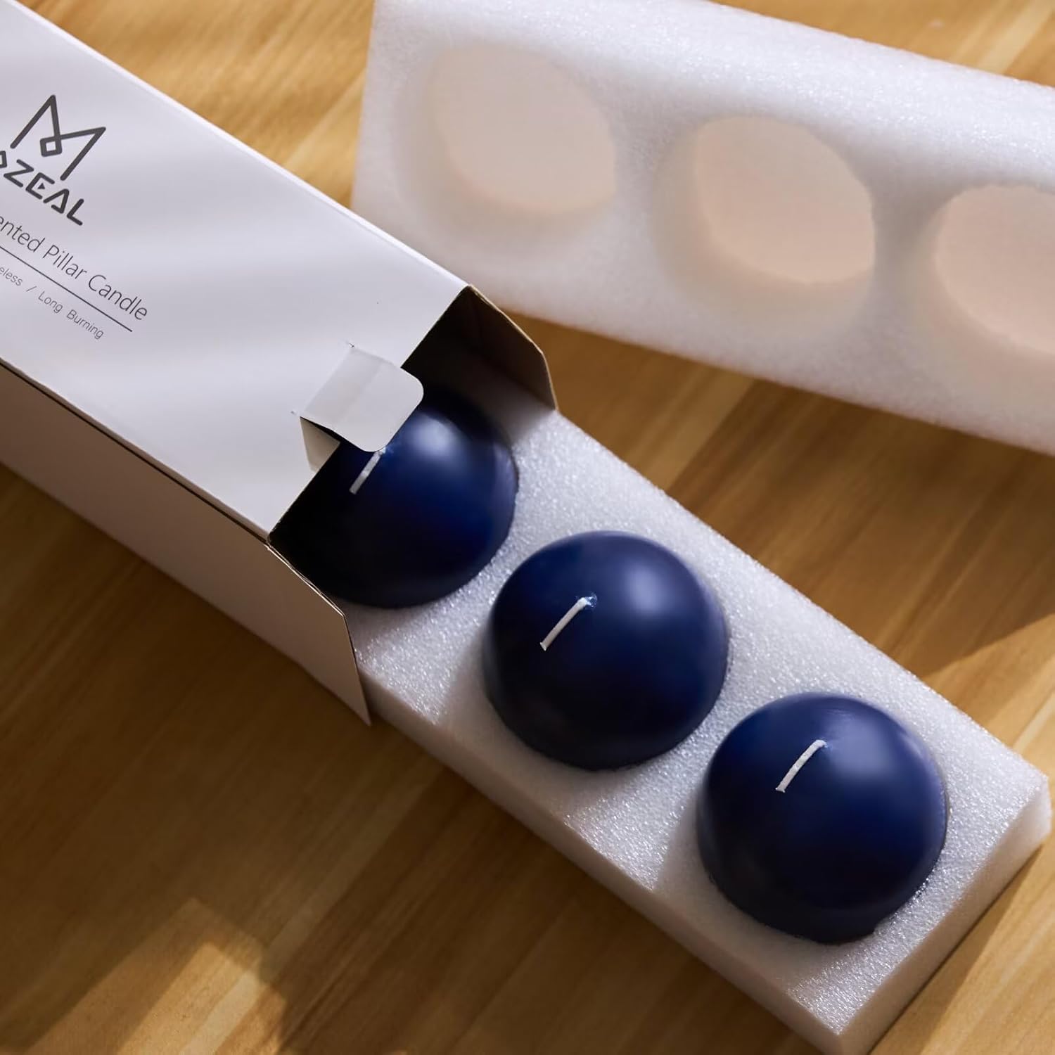 MOZEAL Hand-Poured, 3 Inch Navy Blue Round Ball Candles - Elegant Navy Blue Round Pillar Candles Set of 3, Dripless, Unscented, Smokeless, Ideal for Formal Events. - Image 5