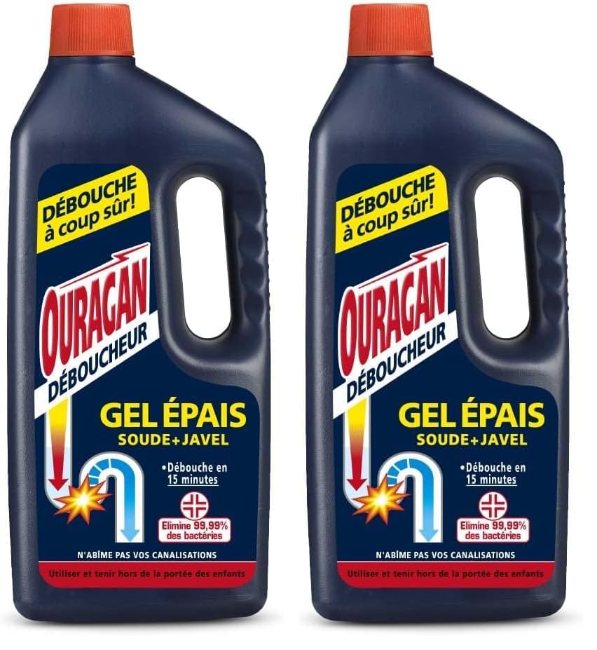 Ouragan Déboucheur Gel Epais 15 minutes 1 L (Lot de 2)