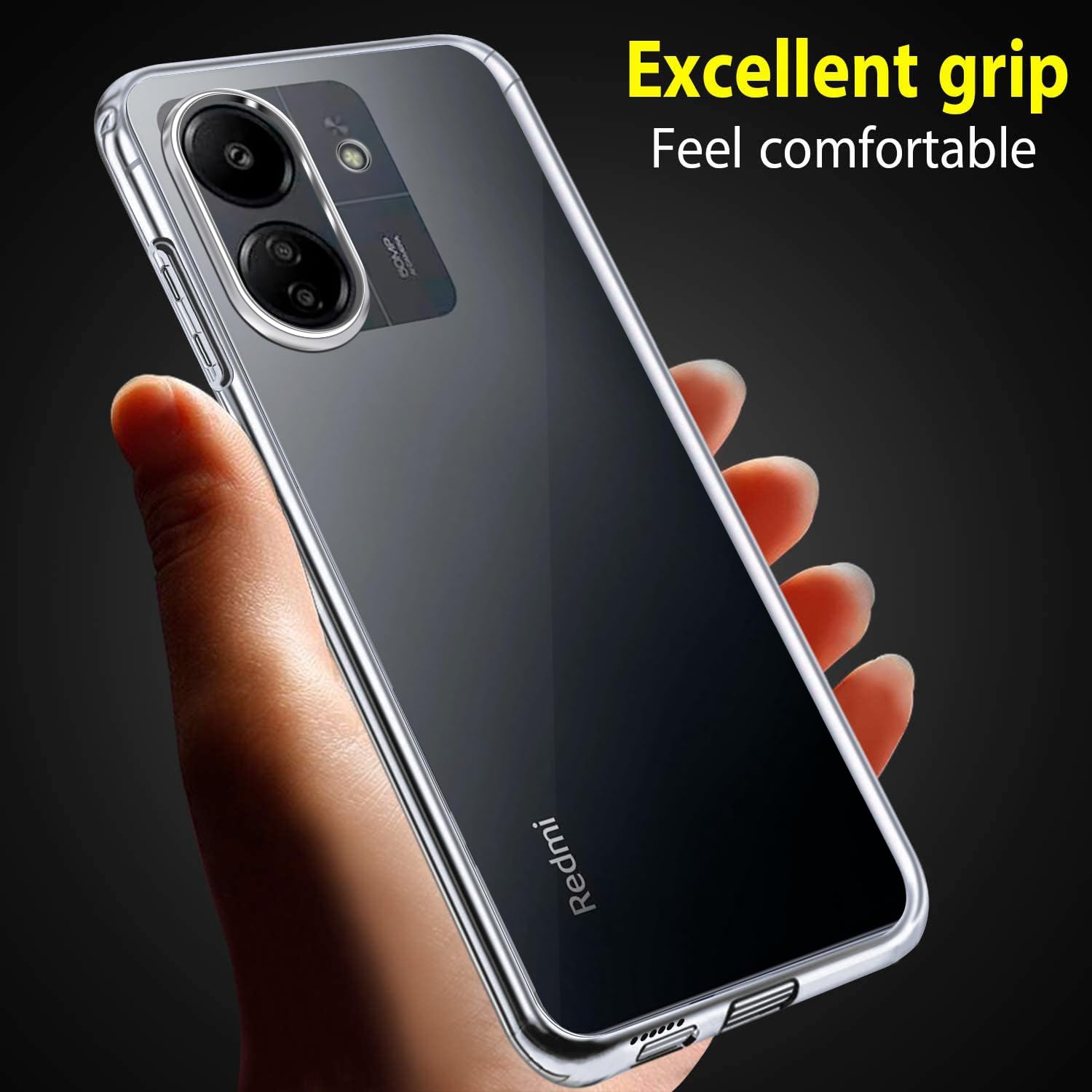jrester Cover per Xiaomi Redmi 13C 4G / Xiaomi Poco C65 con 3 Vetro Temperato Pellicola Protettiva, Nero Morbido Silicone Liquido Protettiva Custodia per Xiaomi Redmi 13C 4G / Xiaomi Poco C65