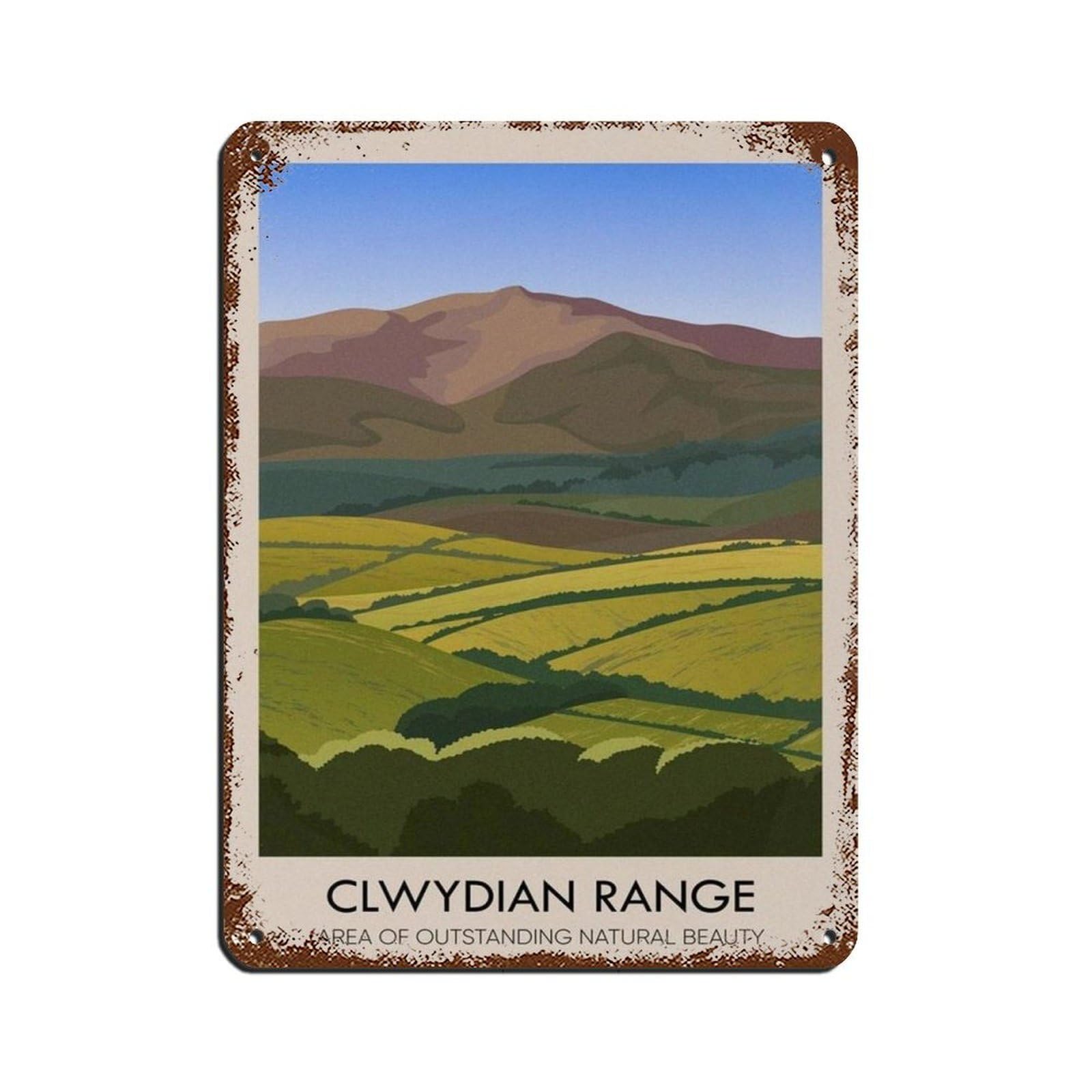 Lxwnze 30L X 40W Cm Clwydian Range Aonb Travel Poster Retro Poster Metal Tin Sign Chic Art Retro Iron Painting Bar People Cave Cafe Family Garage Poster Wall Decoration 12X16inch(30X40cm)