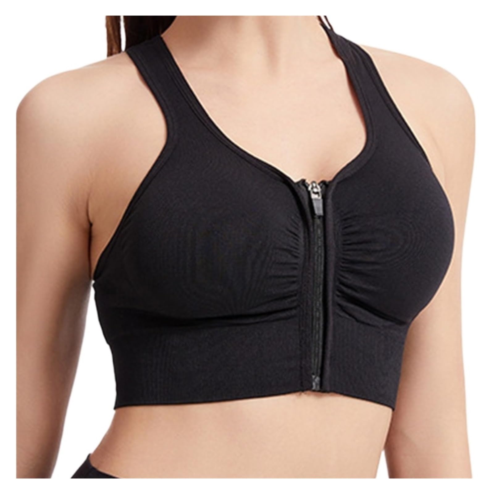 Reggiseni Yoga Canotta Corta da Fitness for Yoga Push-up con Cerniera Frontale da Donna Reggiseno Sportivo per Correre(Black,XL)