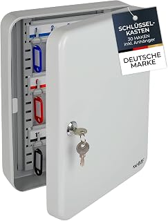 HMF Schlüsselkasten groß aus Stahl, abschließbarer Schlüsselschrank für Flur, Arbeitszimmer oder Garage | 30 Schlüsselhaken | 30 x 24 x 7,5 cm | Lichtgrau