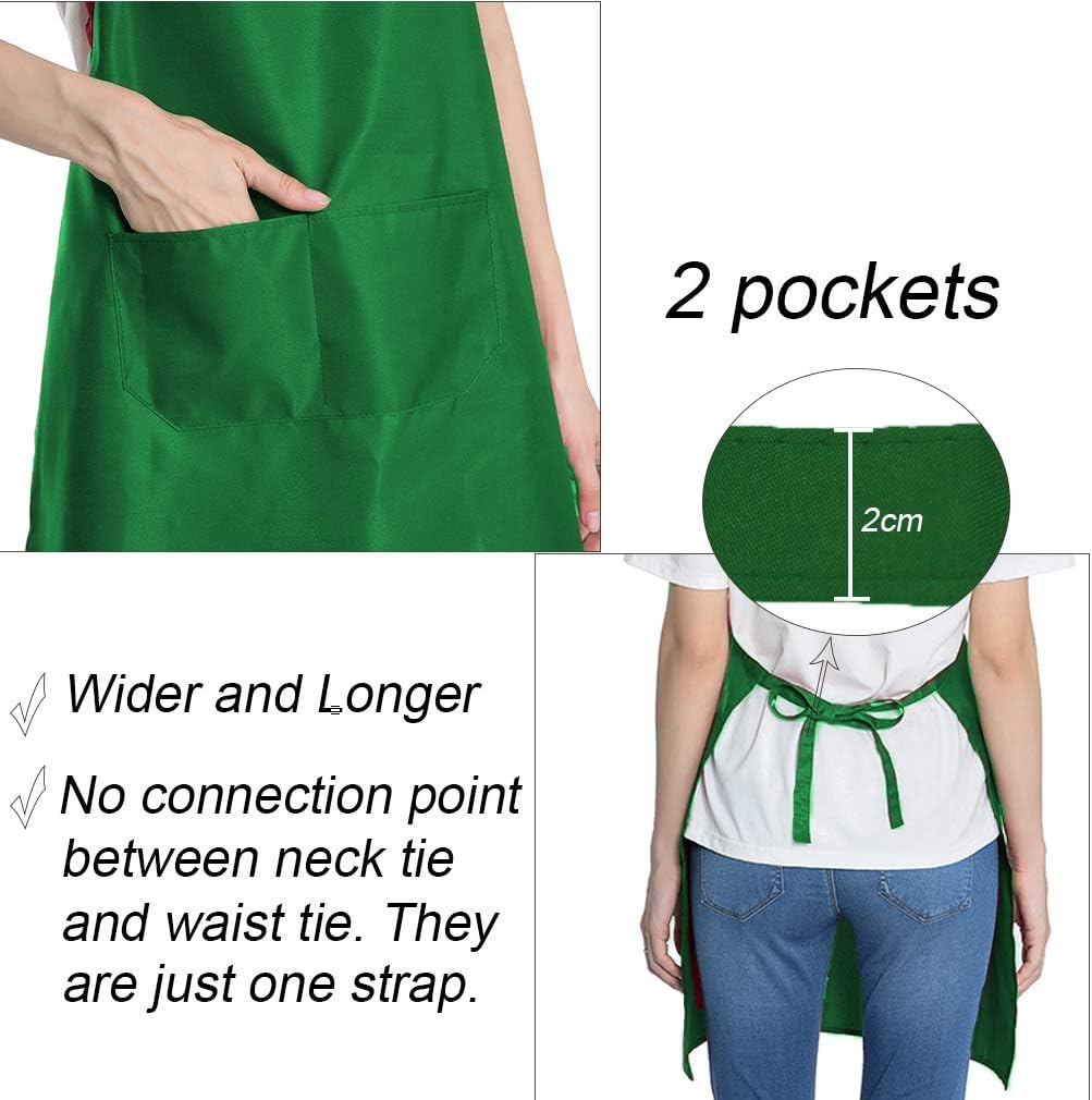 12 pcs Green Aprons Bulk Waterdrop Resistant for Women Men Kitchen Cooking Grilling Aprons with 2 Pockets (24x28 inch, Green)… - Image 5