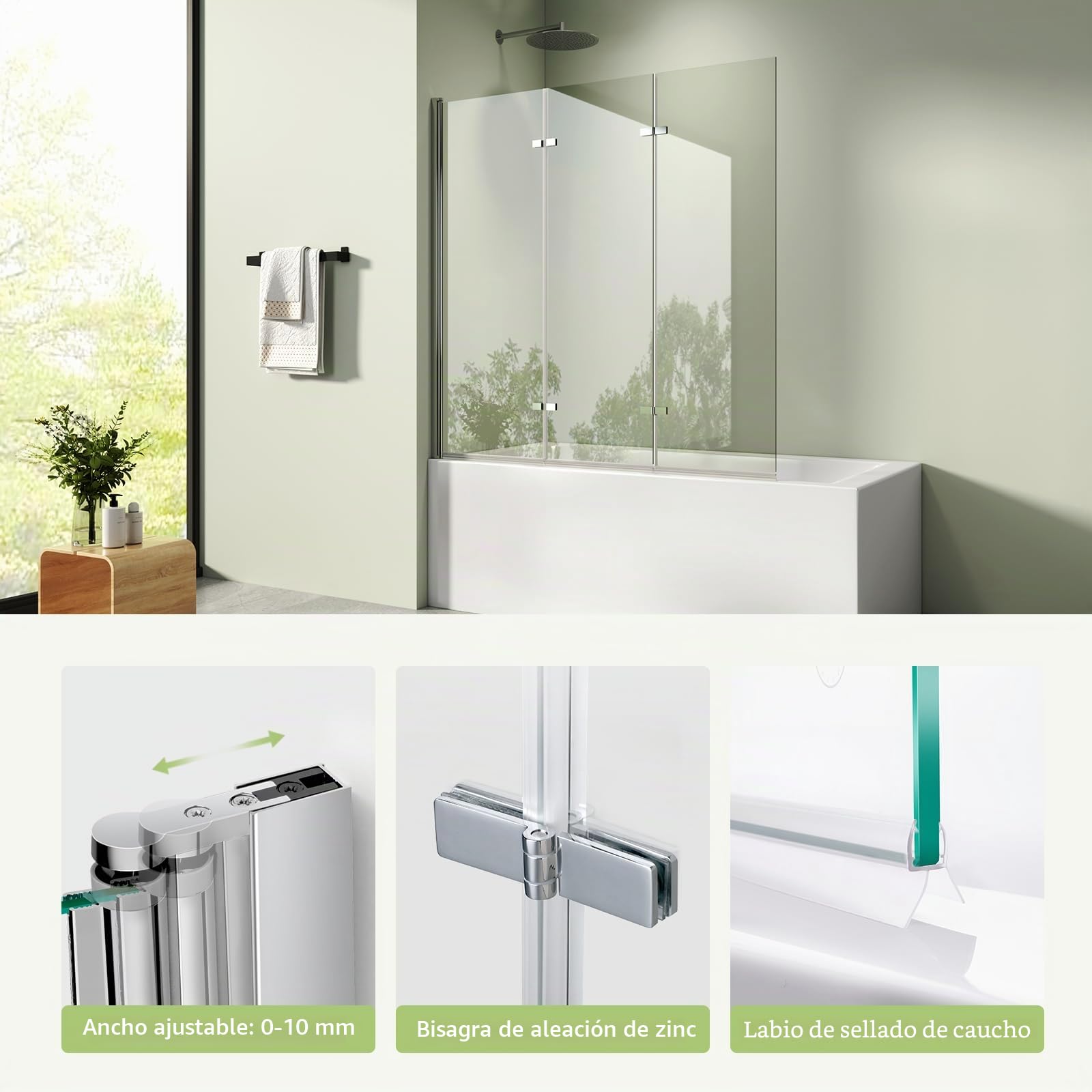 S'AFIELINA Mampara Bañera Plegable 130x140 cm, 3 Hojas | Mampara de Ducha para Bañera con Cristal ESG Templado 6 mm, Tratamiento Antical NANO y Fácil Limpieza