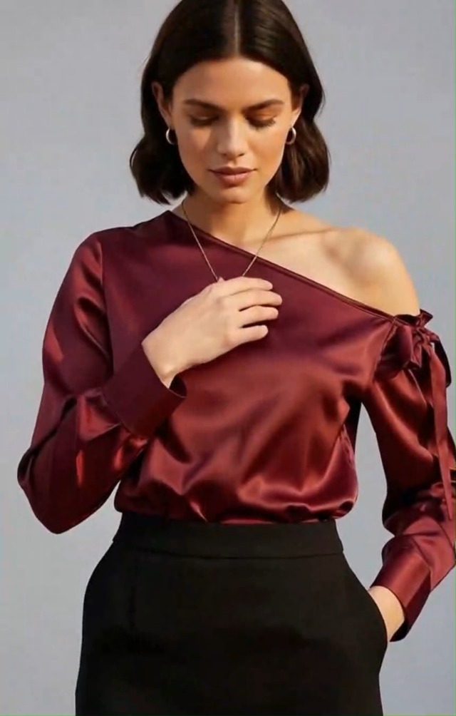 VIDUSSA Women's Off Shoulder Tops Satin Silk Shirts Casual Dressy