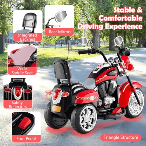 Image of Costzon 6V Ride on Chopper Kids Motorcycle with Horn, Headlight (Fire Red) | Battery Powered, 3-Wheel Stable Ride on Toys, Electric Toddler Motorcycle for Kids, Gift for Boys Girls