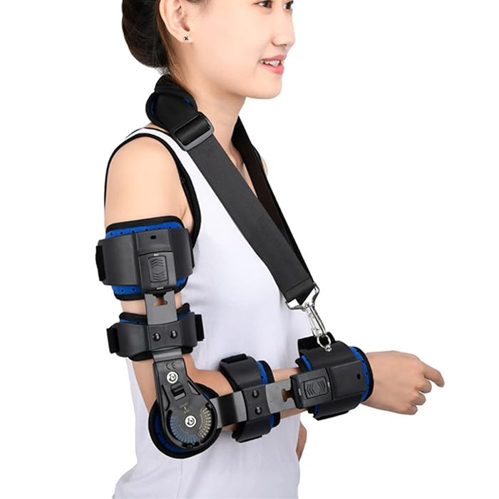 Buy Hinged Elbow Brace, Adjustable Post OP ROM Elbow Brace with Sling Stabilizer Splint Arm