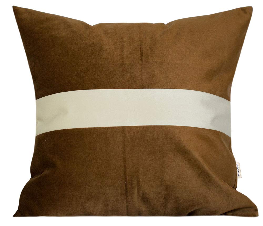 Photo 1 of *COVERS ONLY* TangDepot Hevey Velvet Decorative Throw Pillow Covers Cushion Covers Pillow Cases with Cream White Striped,Super Soft,Indoor/Outdoor - (18"x18"2Pieces, Coco) 18x18 Inch 2 Pieces A31 Coco