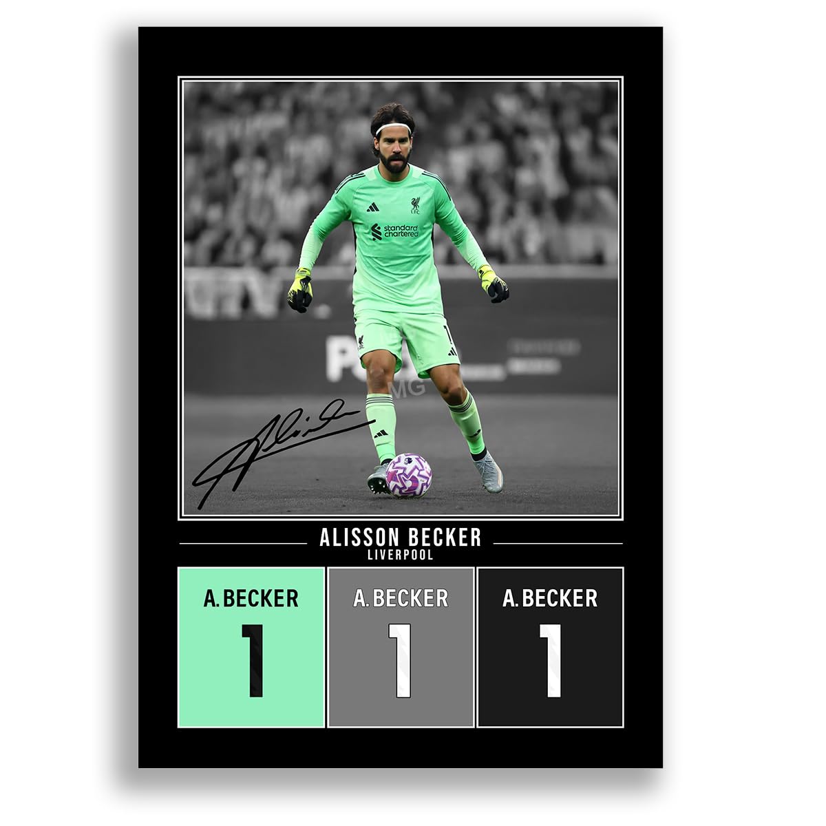 Alisson Becker Liverpool Signed Photo Poster Print Picture Display Framed Autograph Memorabilia for Football Fans Gift Brazil (A4 poster Only Black)
