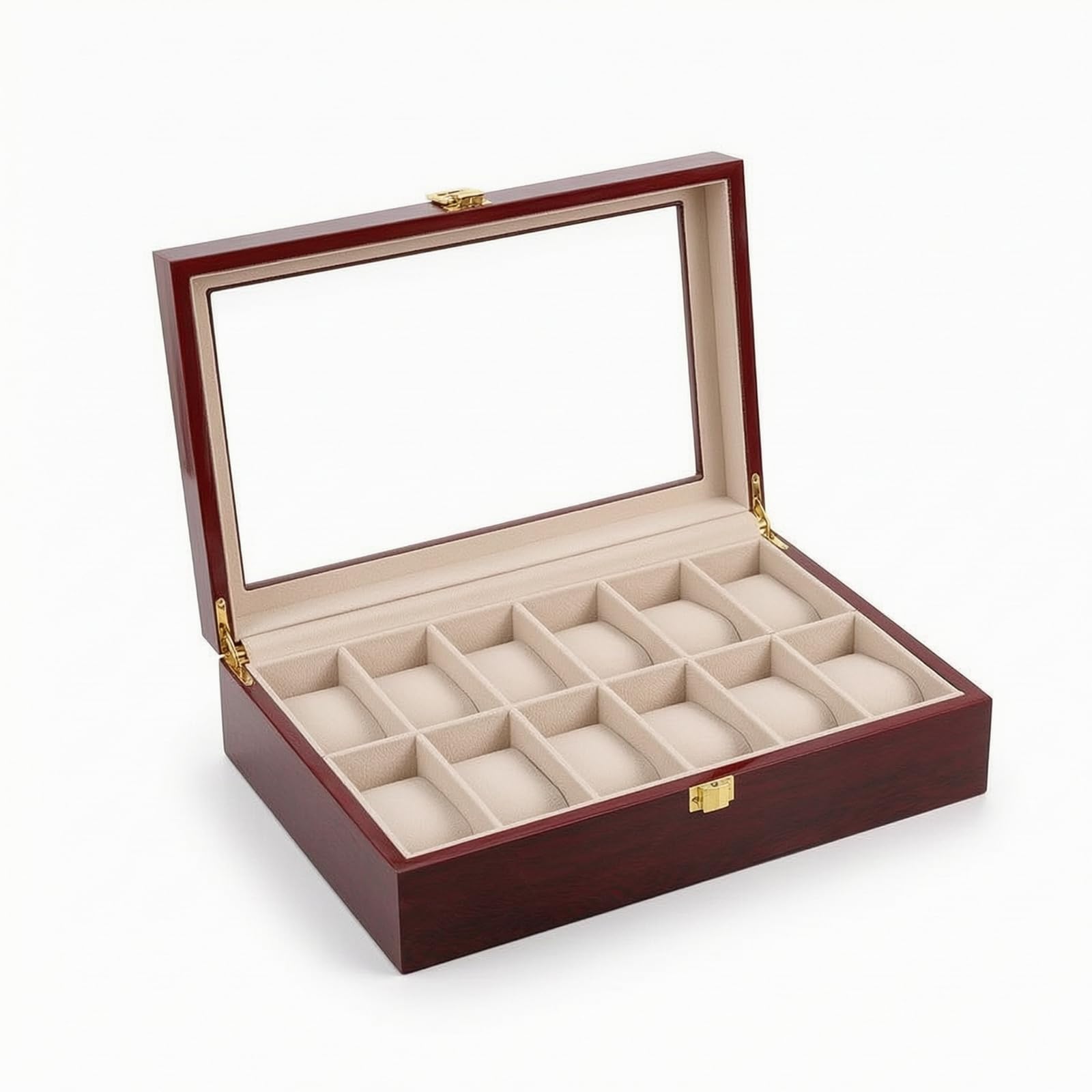 Caja Relojes Acolchado Estuche con Tapa Elegante Organizador para Coleccionistas, Caja De Madera De Nogal De 12 Ranuras
