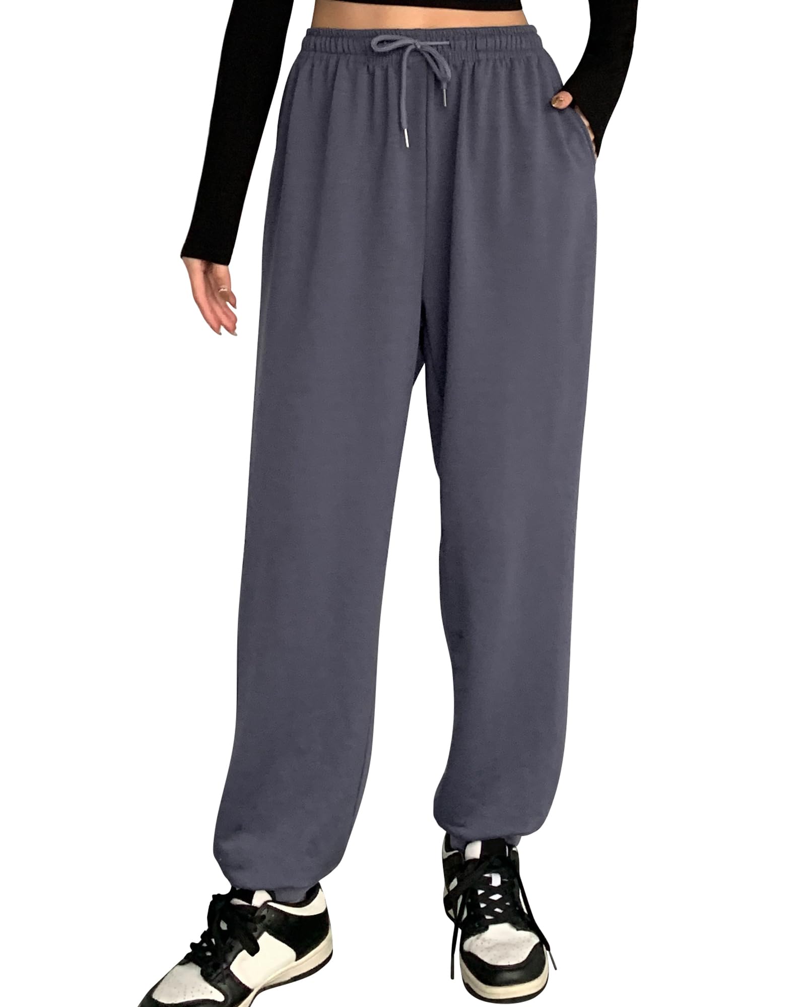 ASIMOON Womens Sweatpants Casual Loose Joggers Breathable Yoga Running Workout Lounge Pants with Pockets S Grey