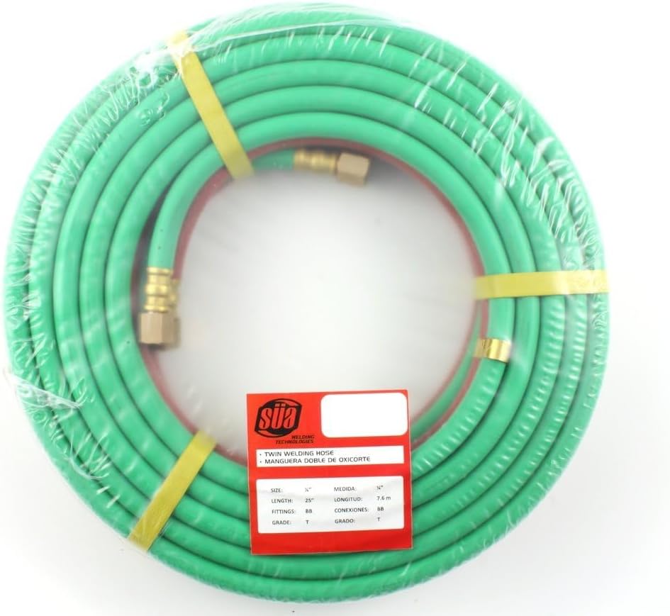SÜA® - 15 FEET Grade ''T'' - 1/4'' OxyFuel Welding & Cutting Twin Hose with BB Fittings