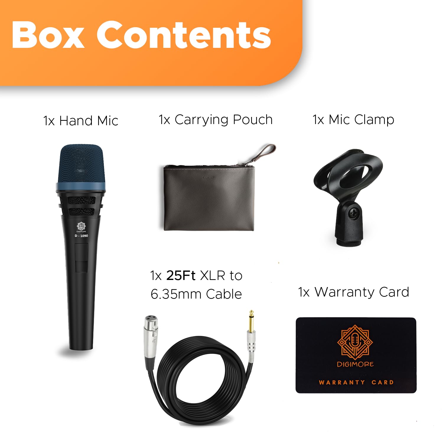 DIGIMORE Micrófono con cable para cantar, micrófono XLR de 3 pines, micrófono dinámico con soporte para micrófono, patrón polar cardioide para karaoke, habla, escenario, boda, longitud del cable de 20