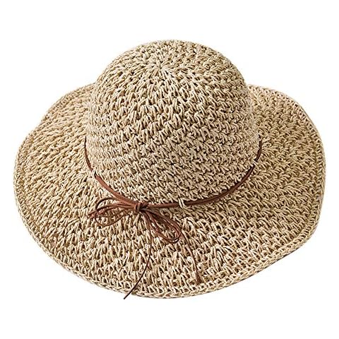 Womens Sun Straw Hat Ladies Foldable Straw Hat Wide Brim Sun Hat Bowknot Adjustable Beach Cap Elegant Bucket Hat UPF 50 UV Protection Hat Comfortable Breathable Sun Visor Hat for Outdoor Activities Cover