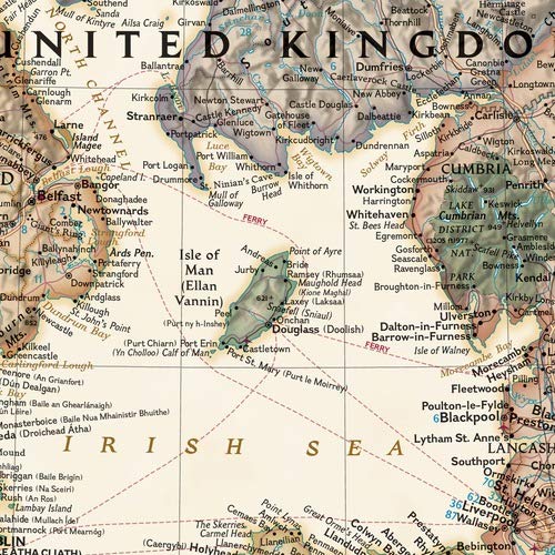 National Geographic Maps: Britain and Ireland Executive Wall Map - Antique Style - 30.25 x 23.5 inches - Front Lamination