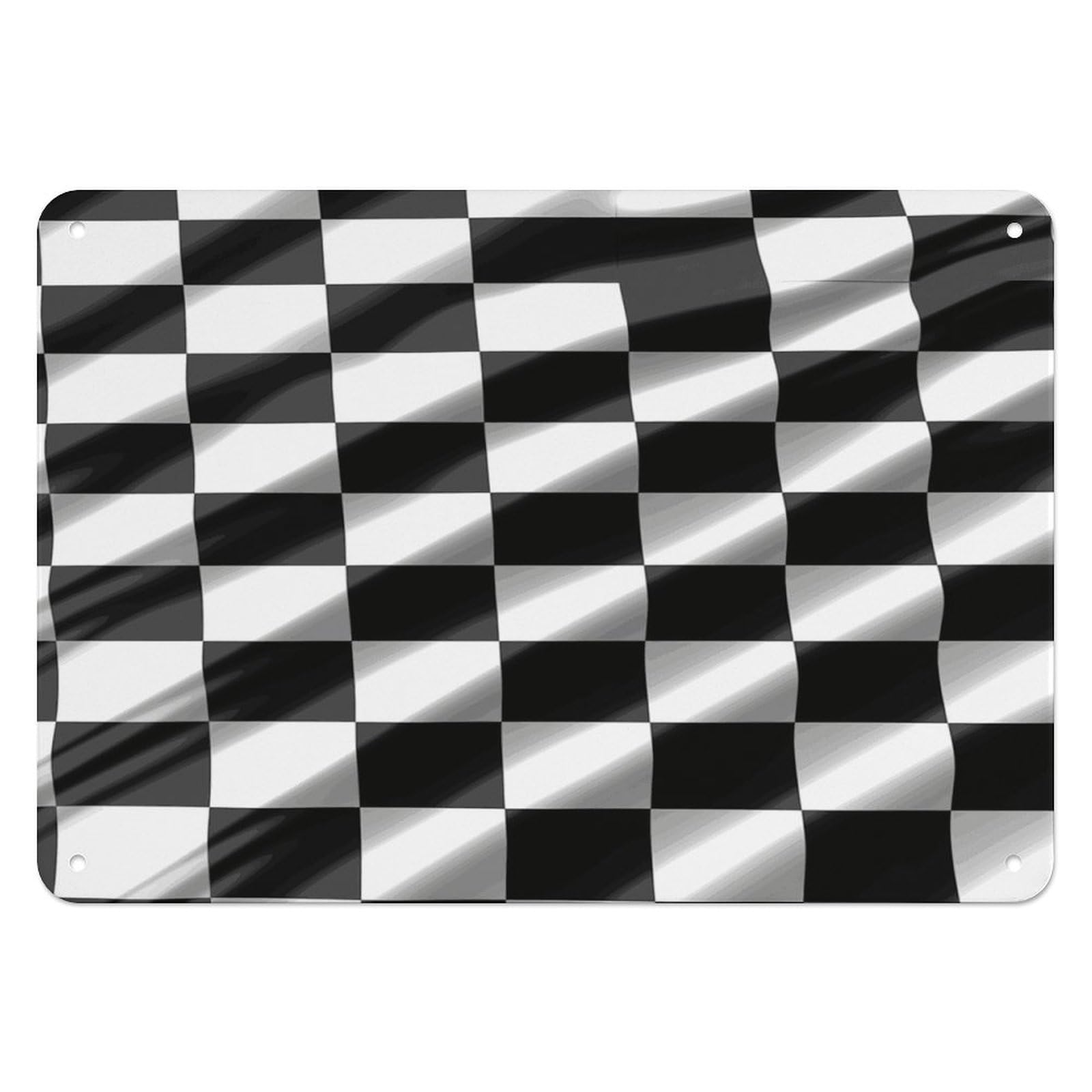 Fekiloot Style Black White Race Checkered Flag Wall Decor Iron Painting Metal Sign
