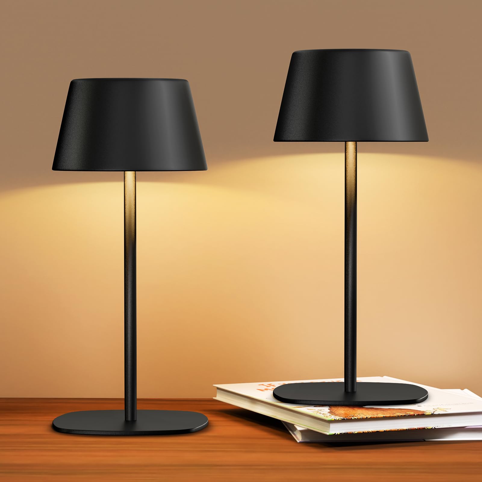 FUYO LED Tischlampe Kabllos 2er Set Nachttischlampe Akku Tischleuchte Aufladbar Batterie USB-C Tischlampen Touch Dimmbar 3000K-6500K Tischleuchten Weiß Stoff Lampe für Schlafzimmer Esszimmer