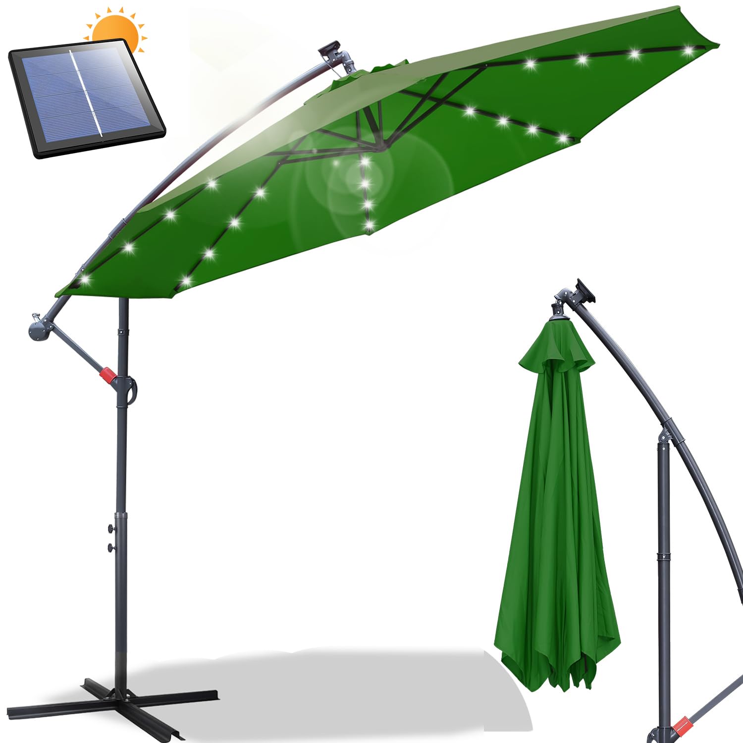 Daromigo Parasol przeciwsłoneczny, 300/350 cm, z korbą, ze stojakiem, ochrona przed słońcem, ochrona przed promieniowaniem UV, aluminium, z korbą, wodoszczelny do ogrodu