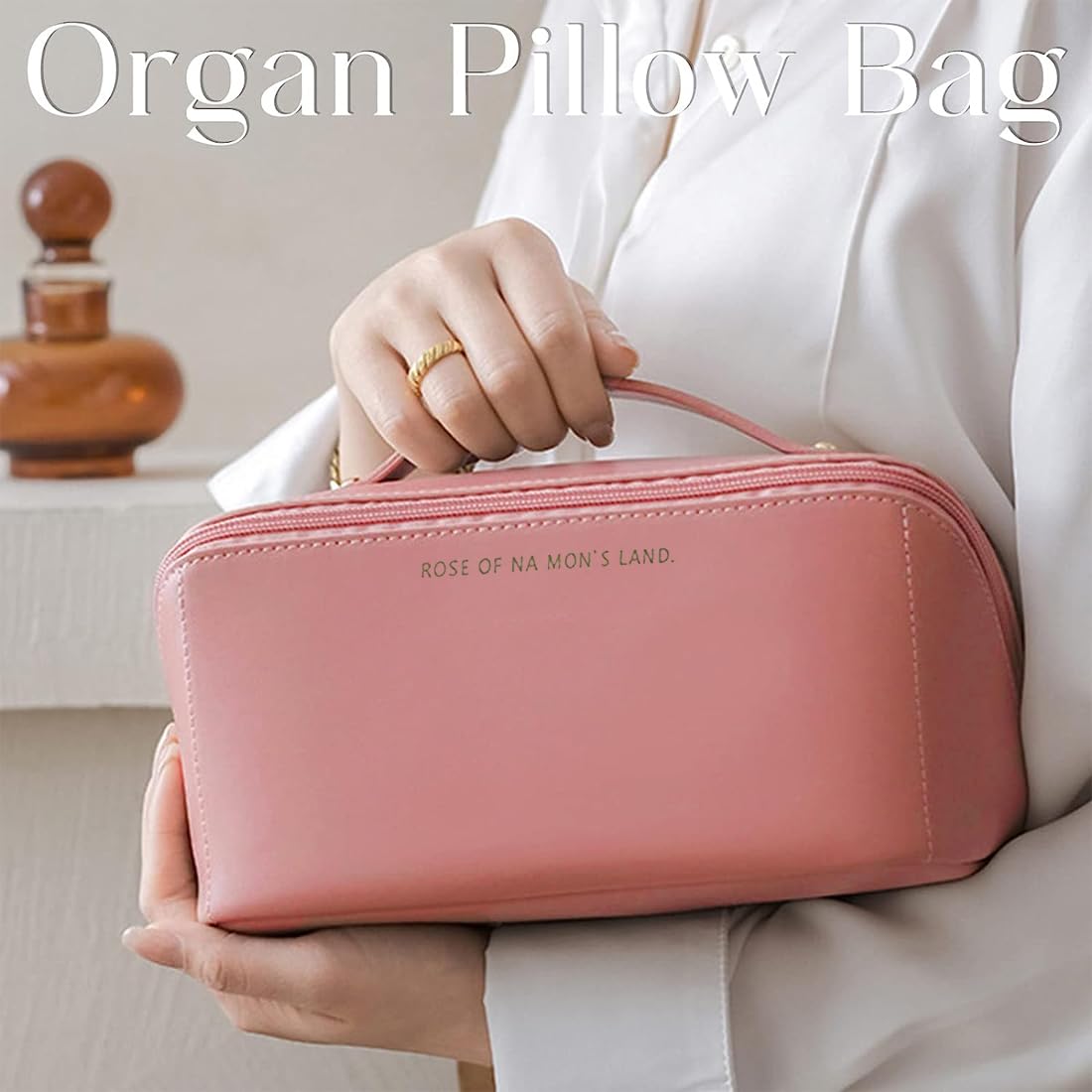 1pcs Borsa Cosmetica da Viaggio,Borsa Cosmetica da Donna in Morbida Pelle PU, Borse da Toilette Impermeabile Portatile,Perfetto per Viaggio/All'aperto,il rosa