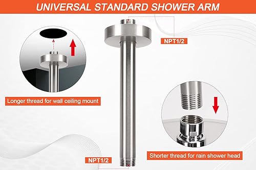 Miniatura 10 de HarJue Brazo de ducha montado en el techo, brazo de extensión de cabezal de ducha de lluvia con brida y cinta de teflón, extensor de ducha de acero