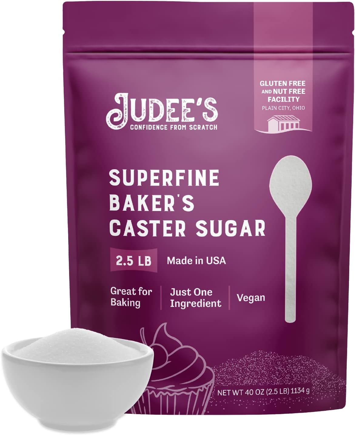 Judee's Gluten Free Superfine Caster Sugar - Fast-Dissolving Superfine Sugar for Baking & Beverages - Gluten-Free Purity for Health-Conscious Bakers - 2.5 lb