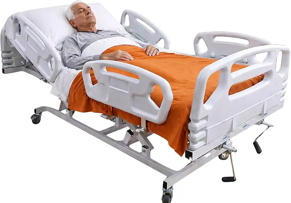 Cama Hospitalar Manual 2 Manivelas com Altura fixa do Leito e 6 posições com Colchão D33 Grades Luxo