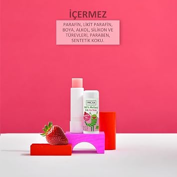 INCIA%100 Doğal Kids Dudak Besleyici Çilek Bitkisel Nemlendirici Dudak Bakım Kremi 6 G