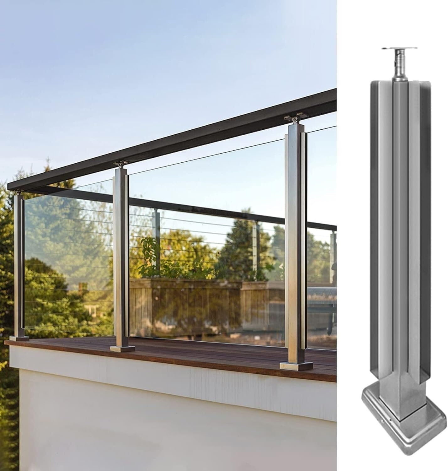 Abrazadera de barandilla de acero inoxidable para interiores y exteriores, soporte seguro para redondo y resistente a la intemperie, ideal para uso doméstico y comercial
