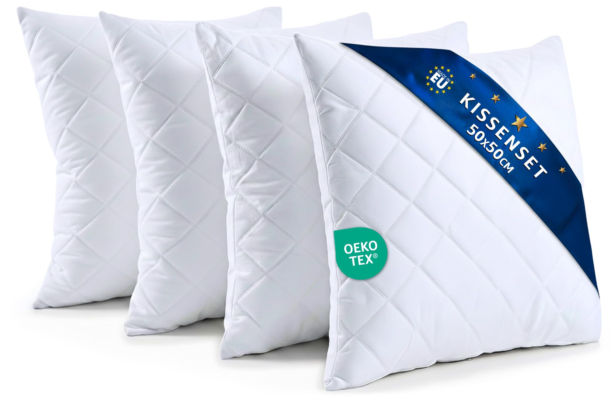 Amazinggirl Kissen 50x50 cm Füllung Set 4 Stück – Kissenfüllung für Sofakissen Dekokissen Zierkissen – Kopfkissen Oeko-TEX 60°C waschbar atmungsaktiv formstabil Weiß 50 x 50 cm