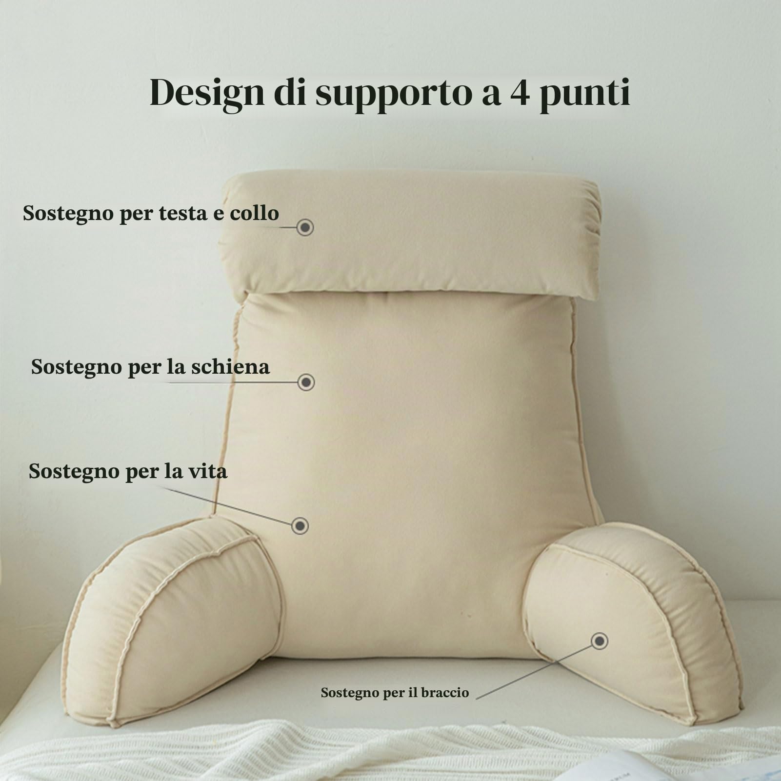 Comodo Cuscino da Lettura con Braccioli,Cuscino Supporto Lombare,Letto Schienale Cuscino,con Cuscino cervicale e Tasche,per Leggere/Rilassarsi/Guardare La TV
