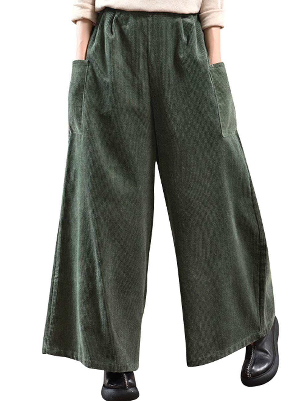Youlee Donna Inverno Vita Elastica Corduroy Pantaloni Pantaloni a Gamba Larga