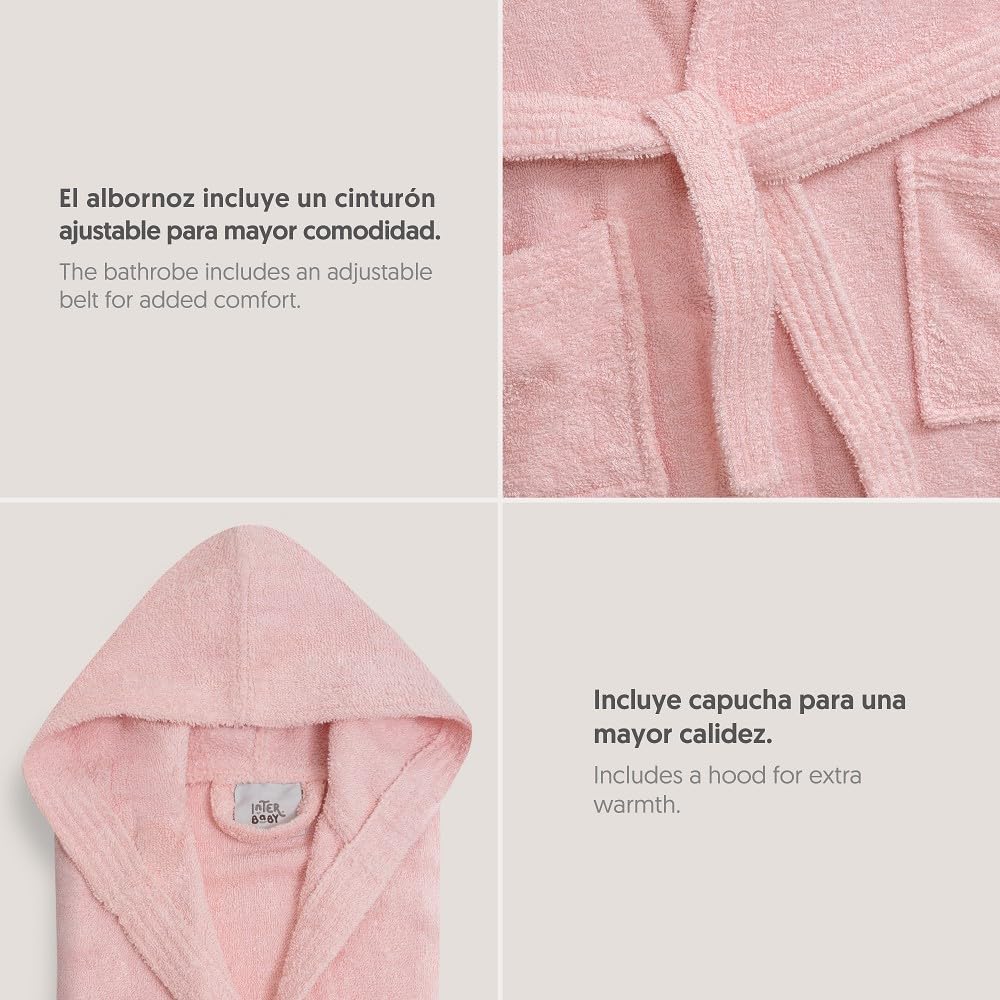 Interbaby Albornoz Liso Peignoir bébé unisexe 0-24, rose, 10 ans