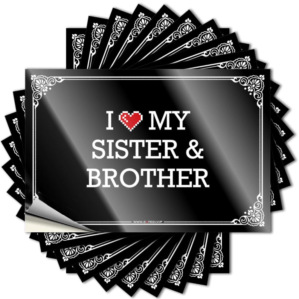 Tattoos Summer Vinyl Decals, Love Decor Waterproof Hard Stickers for Water Bottle | I Love My Sister & Brother Perfect for Outside Laptop Decor(12X18CM)