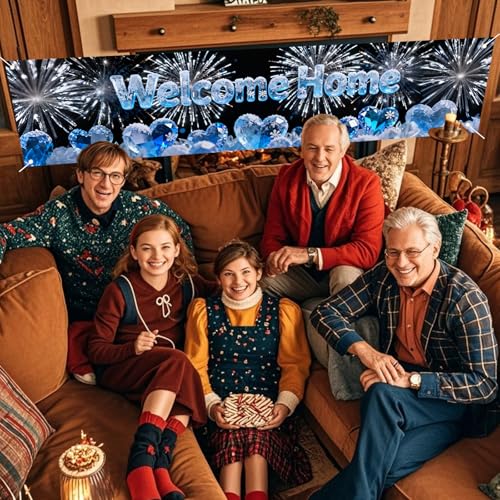 Image of Nuxovilar Welcome Home Banner Ice Blue Snowflake 17.7x78.7 Polyester