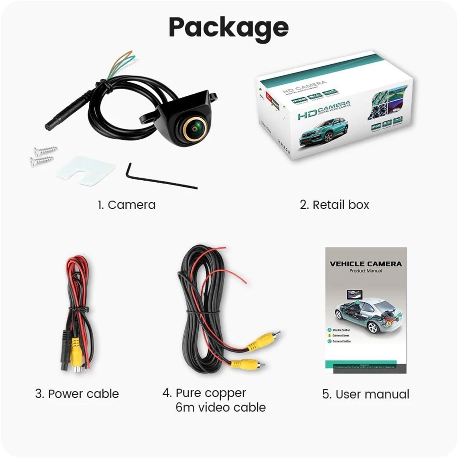 Cámara Trasera Coche Cámara Visión Trasera AHD 1080P Lente Ojo Pez Ajustable 360 ​​Grados Nocturna Full HD Frontal Y Vehículo(Black-1080P Track)