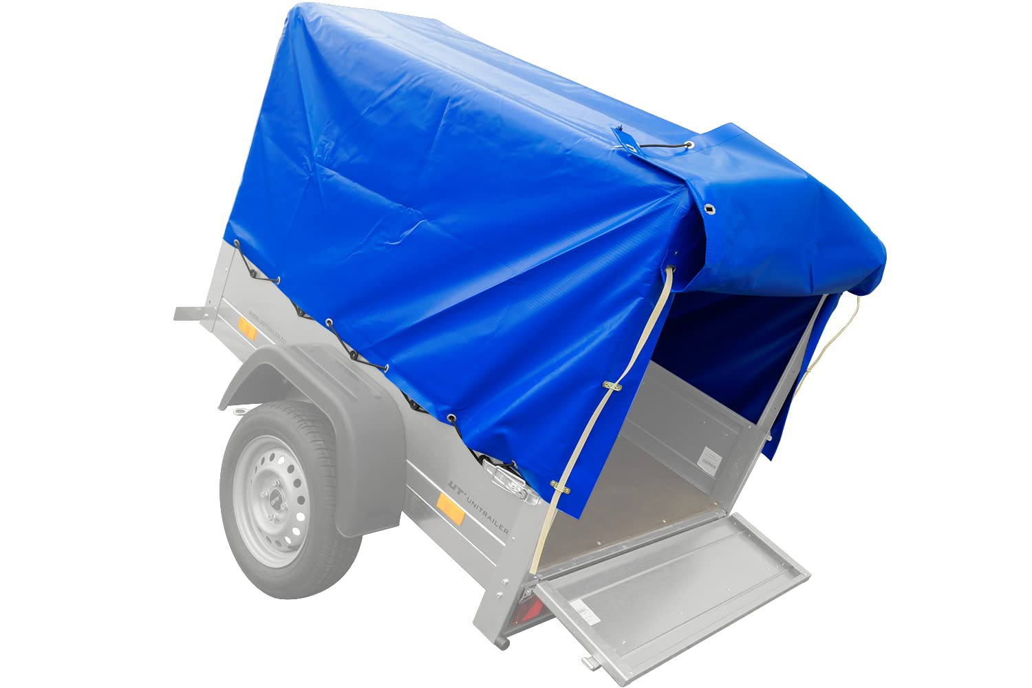 UNITRAILER Bâche Haute Bleue 150x106 cm pour Remorque Garden Trailer 150 Kipp, Hauteur 80 cm Imperméable avec Cordon Élastique pour Protection du Chargement