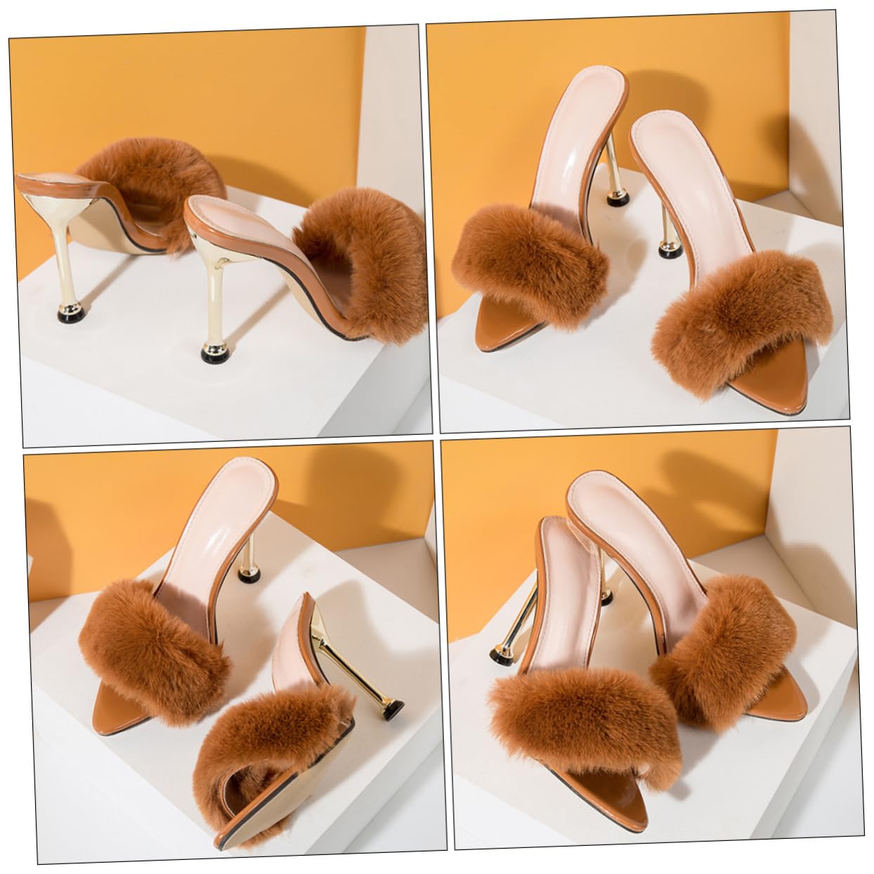 Sandali di Pelliccia con Alto Scarpe Donne Pantofole di Lana Ballo Studentesco Stivali Ciabatte estive Sandalo Estivo da Donna soffice Sandalo Decorativo Vampiro Black